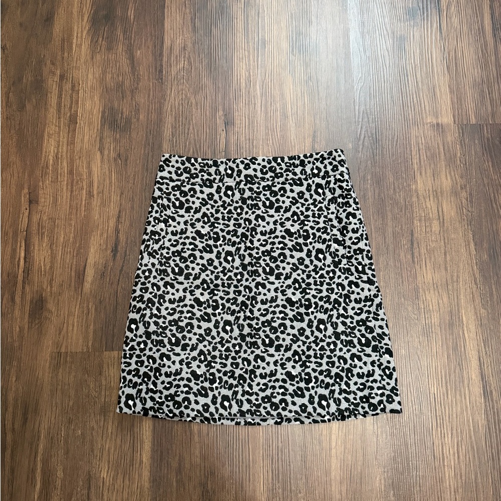 LOFT Black and White Leopard Print Skirt